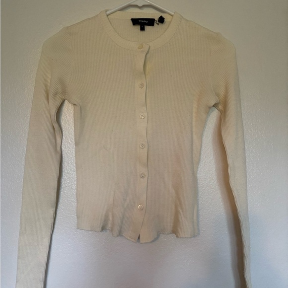Like New Theory Ivory Ribbed Knit Cardigan Size Small - Picture 1 of 4
